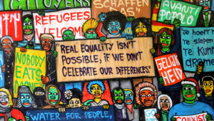 Random wall painting, text - Real equality isn't possible, if we don't celebrate our differences