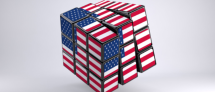 Rubik's Cube in American flag colors on a white background